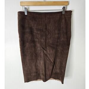 DDC LAB Stretchy Soft Genuine Lambskin Brown Leather Skirt Size 28